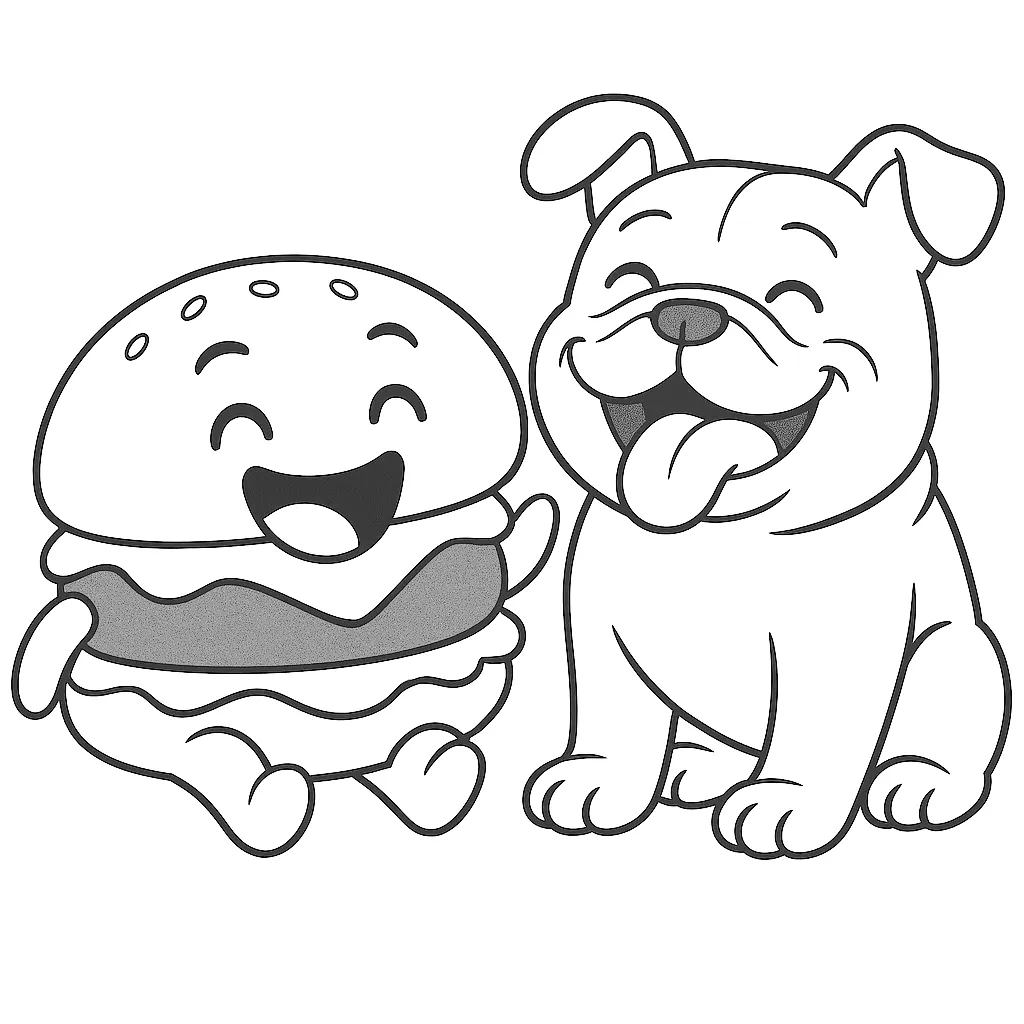 ハンバーガーと犬の楽しいひととき