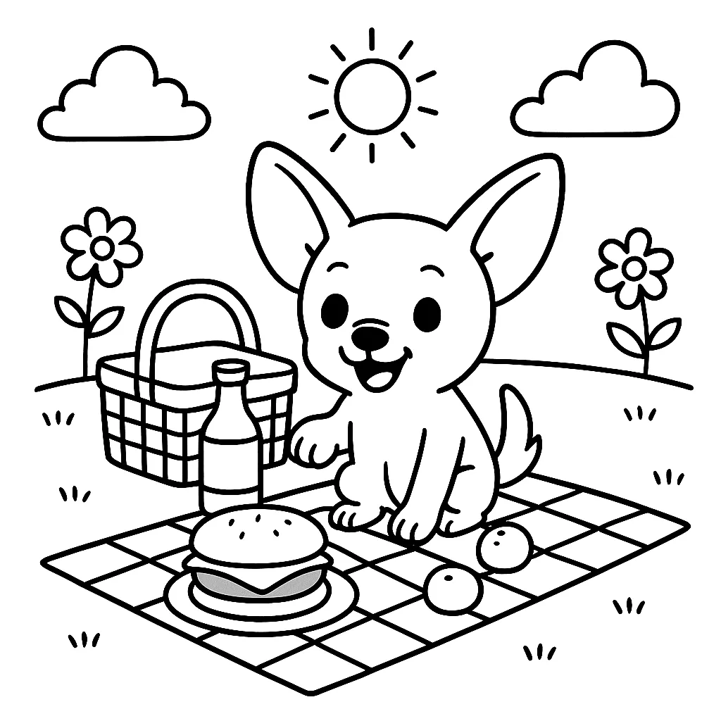 ピクニック中のかわいい犬