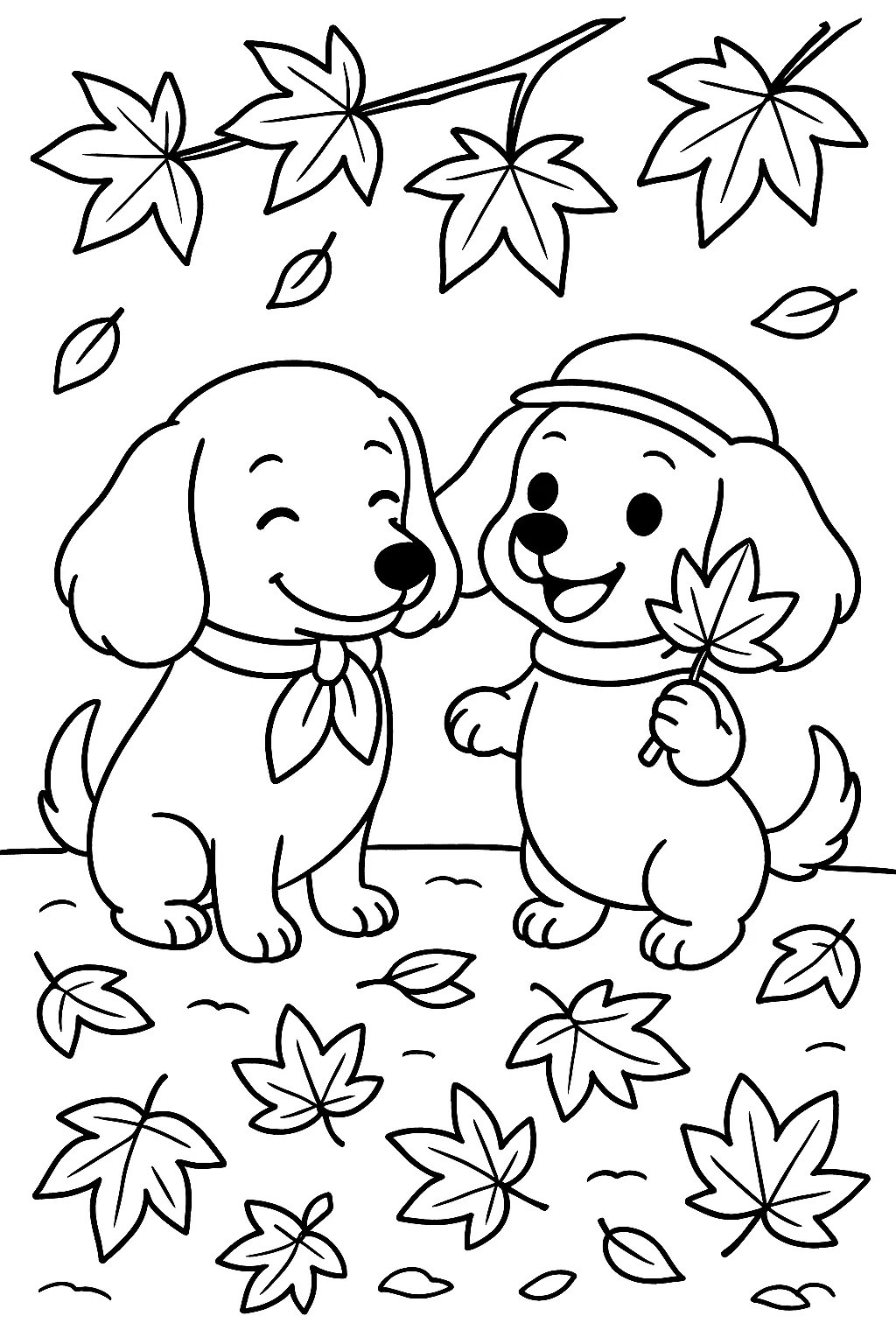 秋の冒険を楽しむ子犬たち