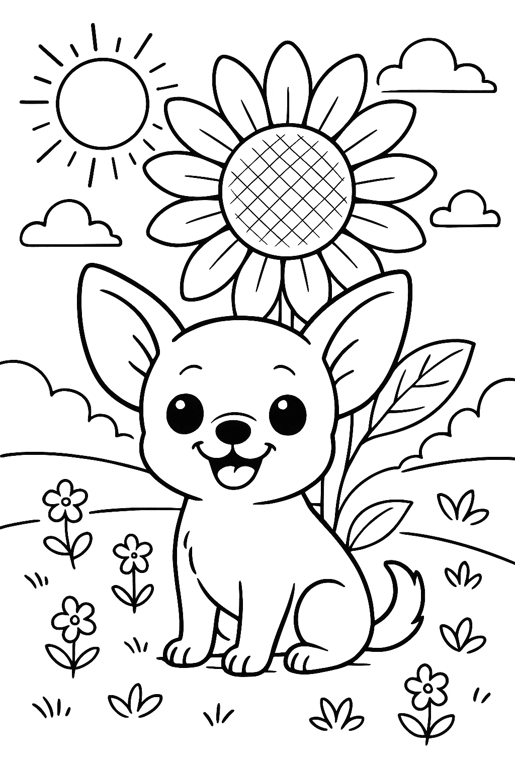 ひまわりと小さなわんちゃん