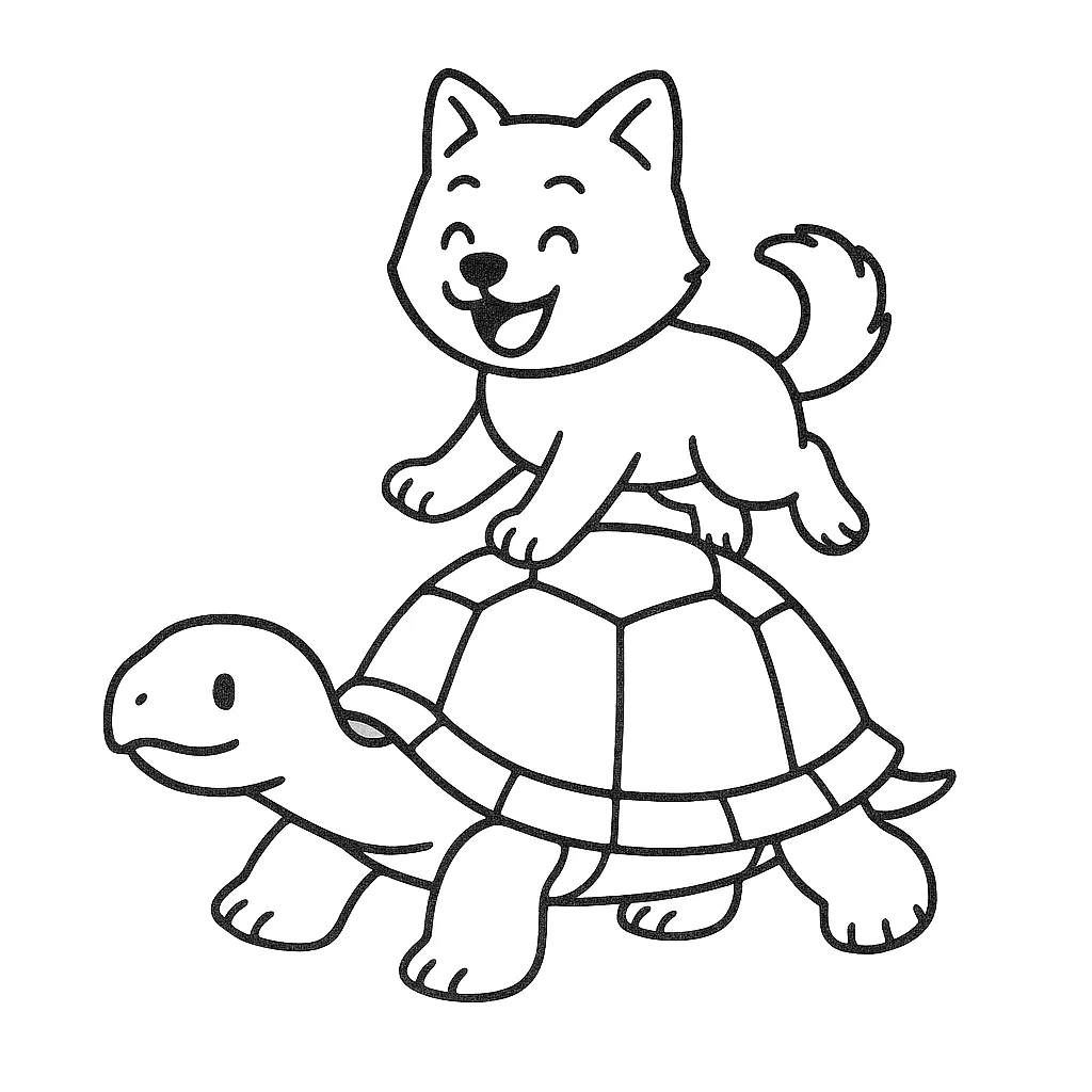 亀と犬の仲良しコンビ
